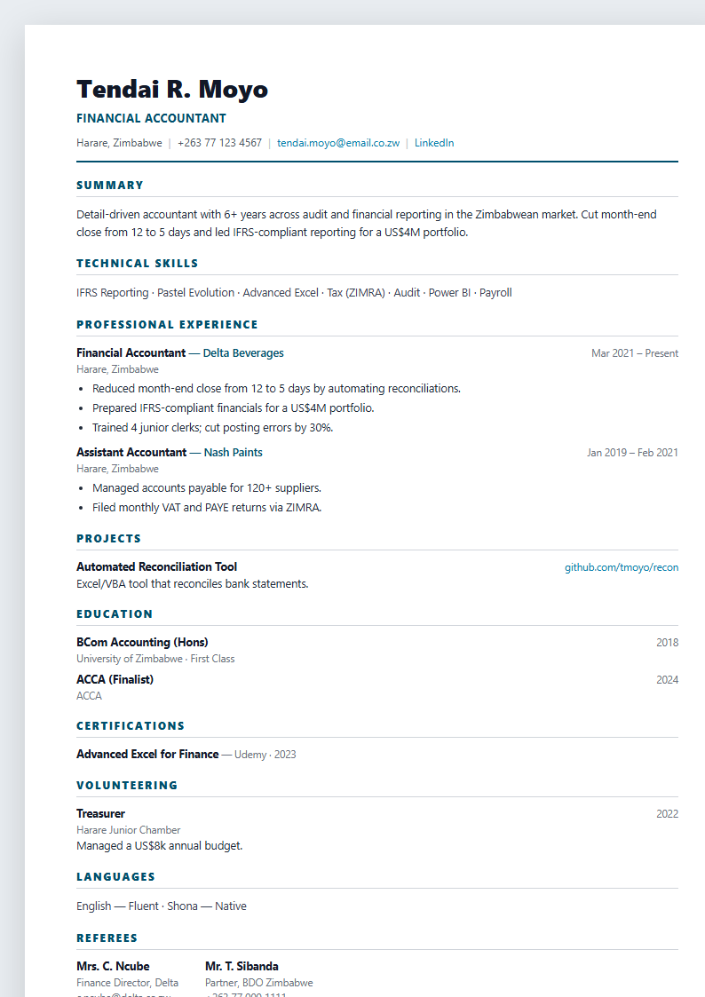 Analyst CV template preview