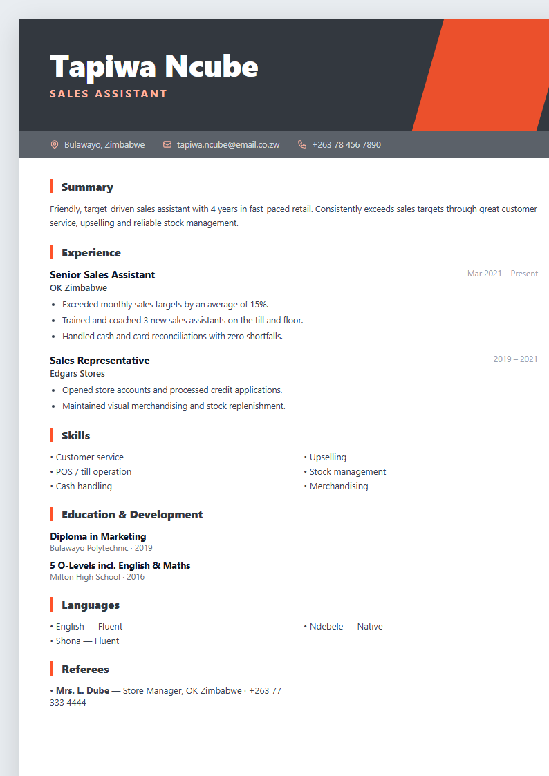 Bold sales CV template preview