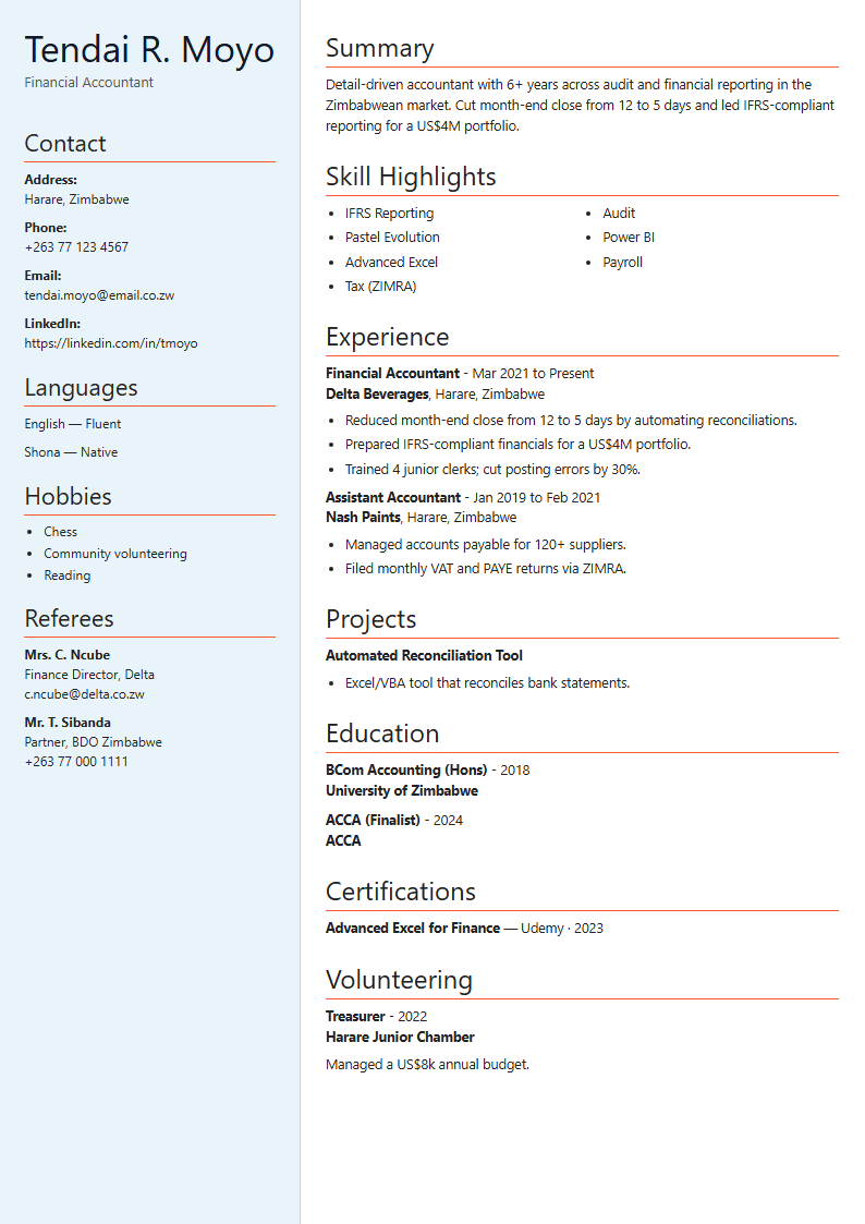 Gray sidebar CV template preview
