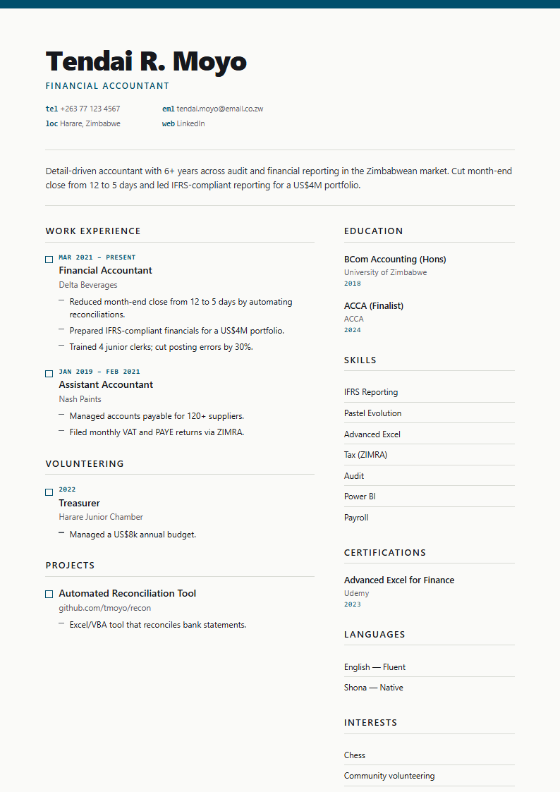 Ledger CV template